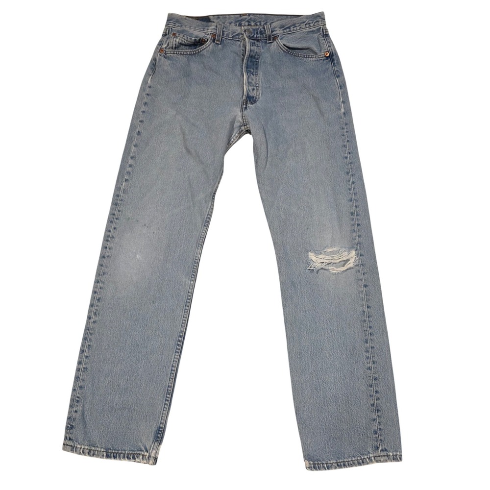 Vintage 90s Levis 501 Button Fly Jeans 33x32 Light Wash Distressed USA 553